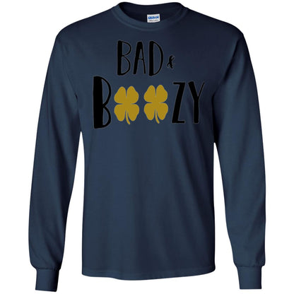 Bad And Boozy Funny Saint Patrick Day Drinking T-shirt Navy
