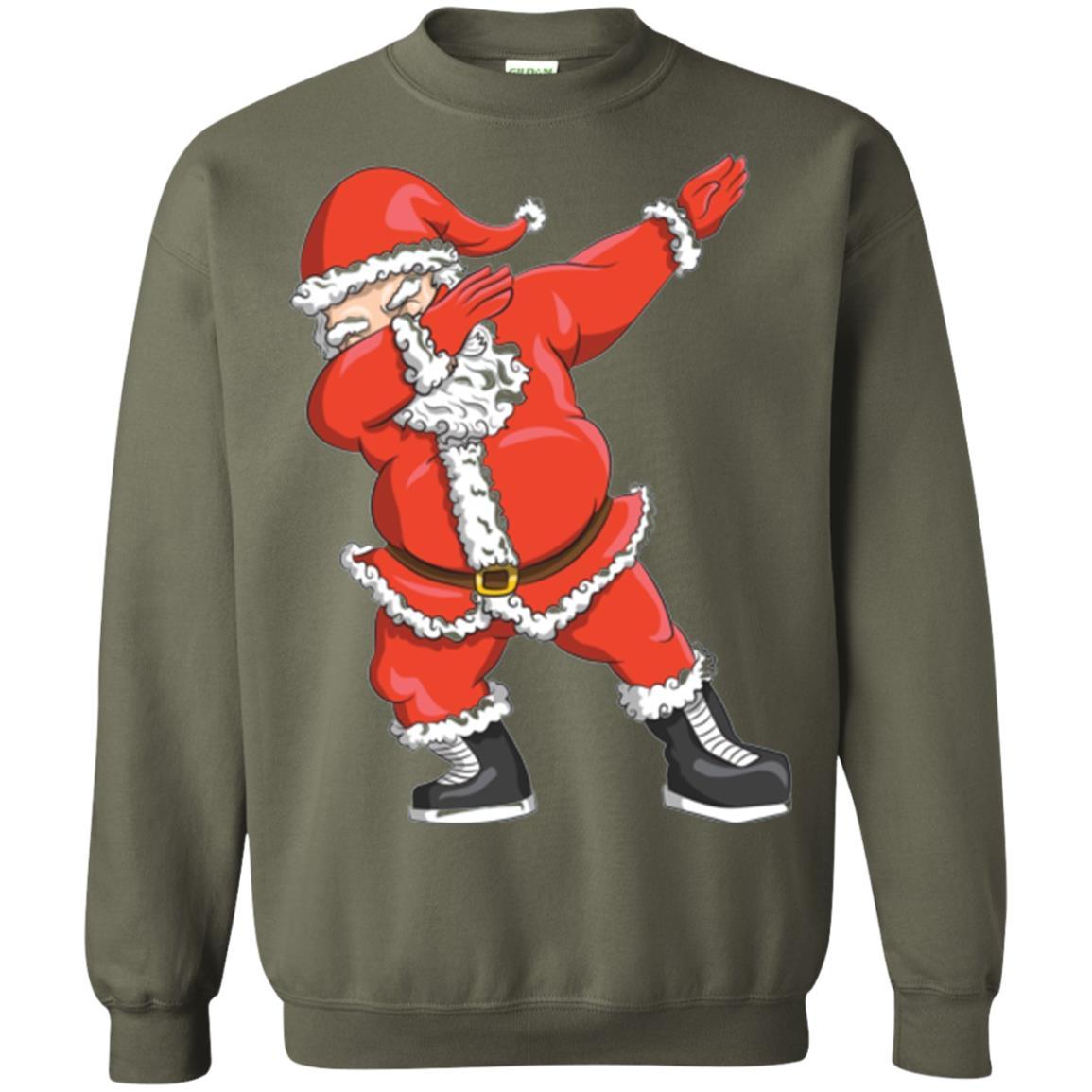 Funny Christmas T-shirt Dabbing Santa Claus Military Green