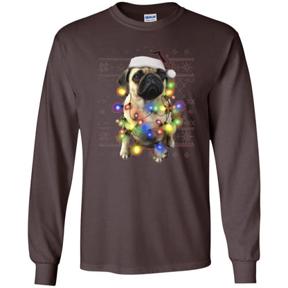Dog Lover T-shirt Ugly Sweater Photoreal Christmas Lights Pug Graphic Dark Chocolate