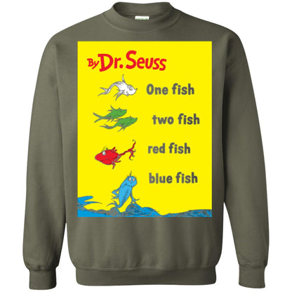 Dr. Seuss One Fish Two Fish Book Lover T-shirt Military Green