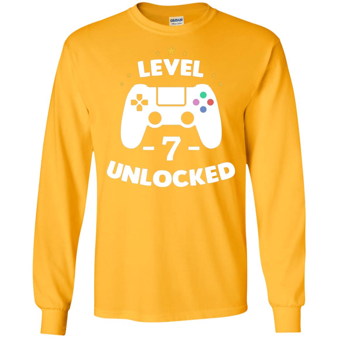 Level 7 Unlocked Gamer Seventh Birthday Party Shirt Gold