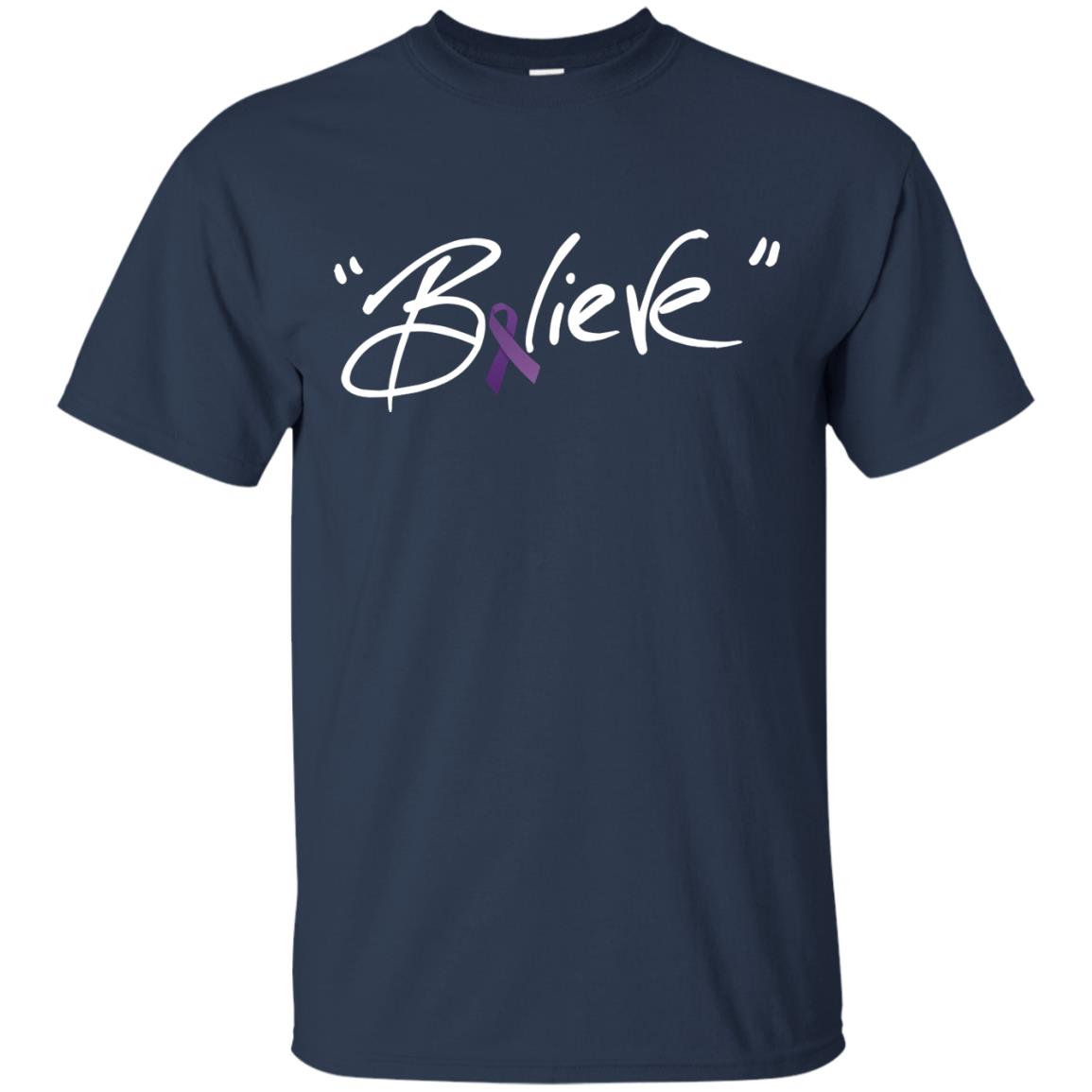 Pancreatic Leiomyosarcoma Symptoms Awareness Shirt Purple Ribbon Believe Navy