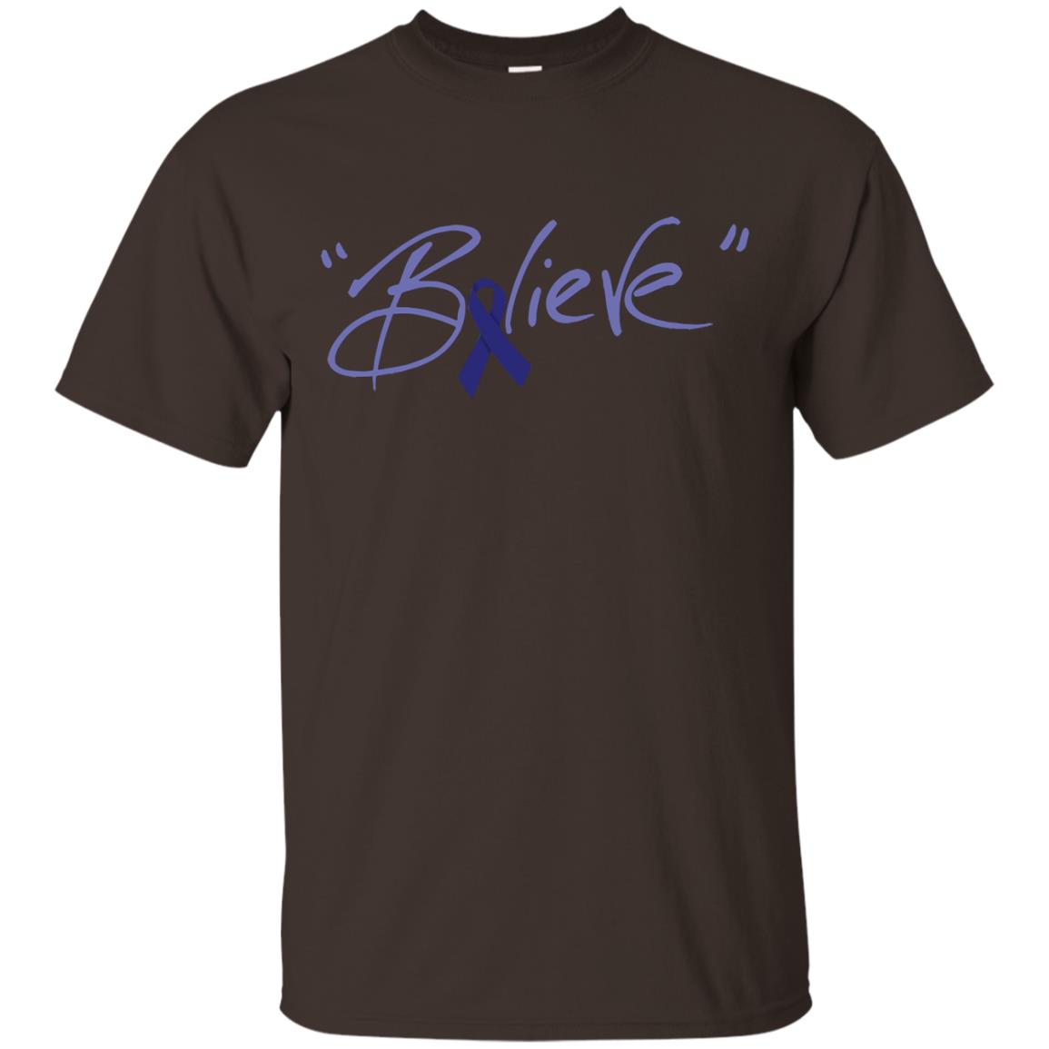 Colon Cancer Awareness Shirt Dark Blue Ribbon Believe Dark Chocolate