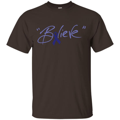 Colon Cancer Awareness Shirt Dark Blue Ribbon Believe Dark Chocolate