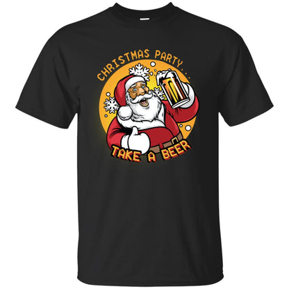 Christmas Party Take A Beer Santa X-mas Gift Shirt Black