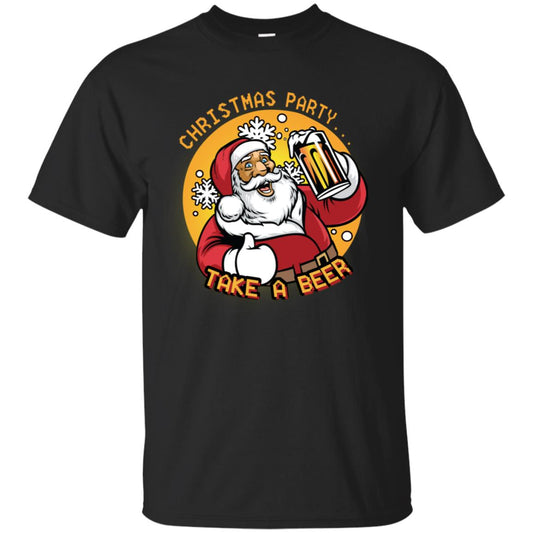 Christmas Party Take A Beer Santa X-mas Gift Shirt Black
