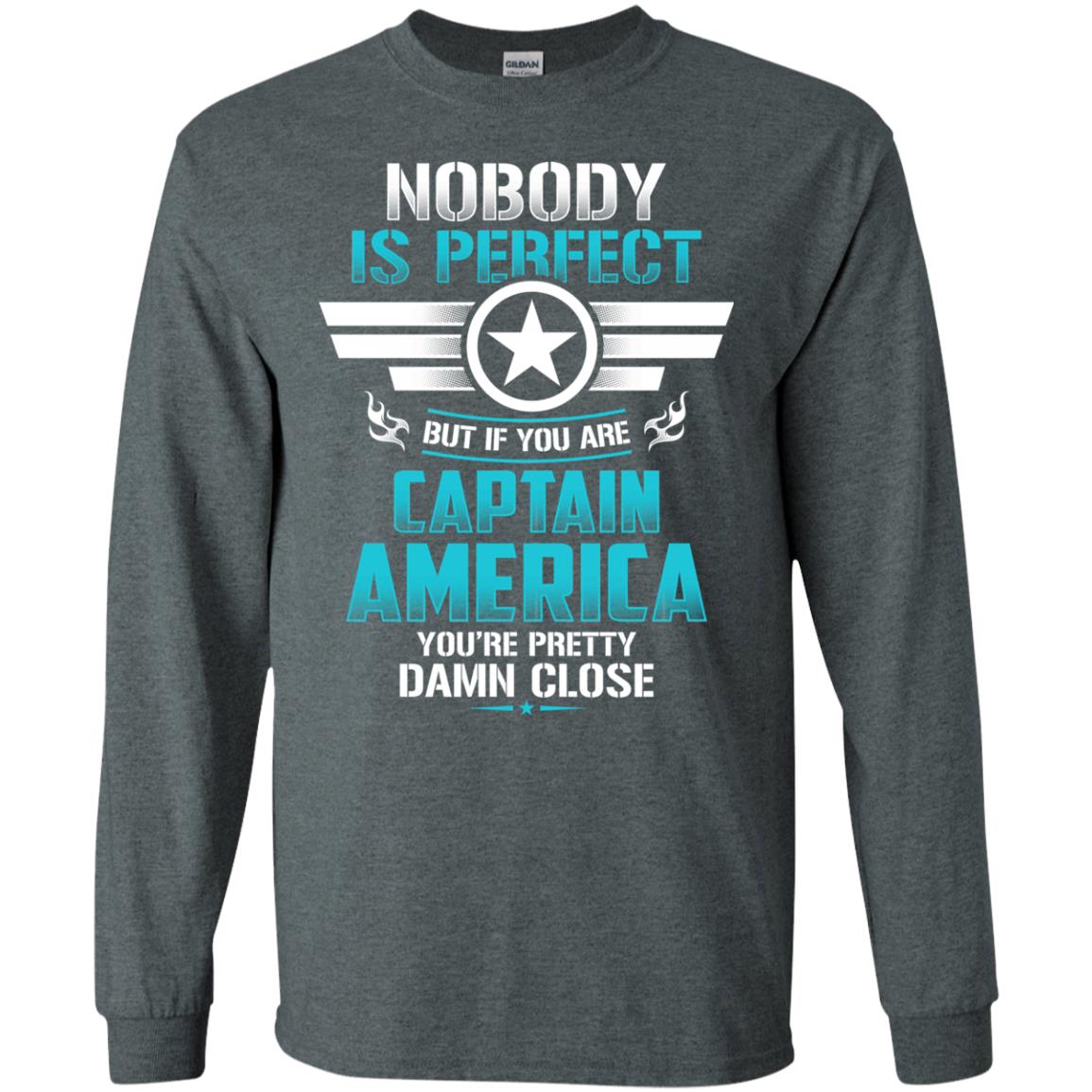 Nobody Is Perfect But If You Are Captain America You_re Pretty Damn Close Movie Fan T-shirt Dark Heather
