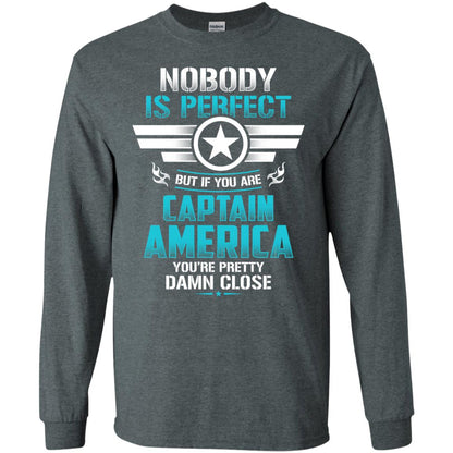 Nobody Is Perfect But If You Are Captain America You_re Pretty Damn Close Movie Fan T-shirt Dark Heather