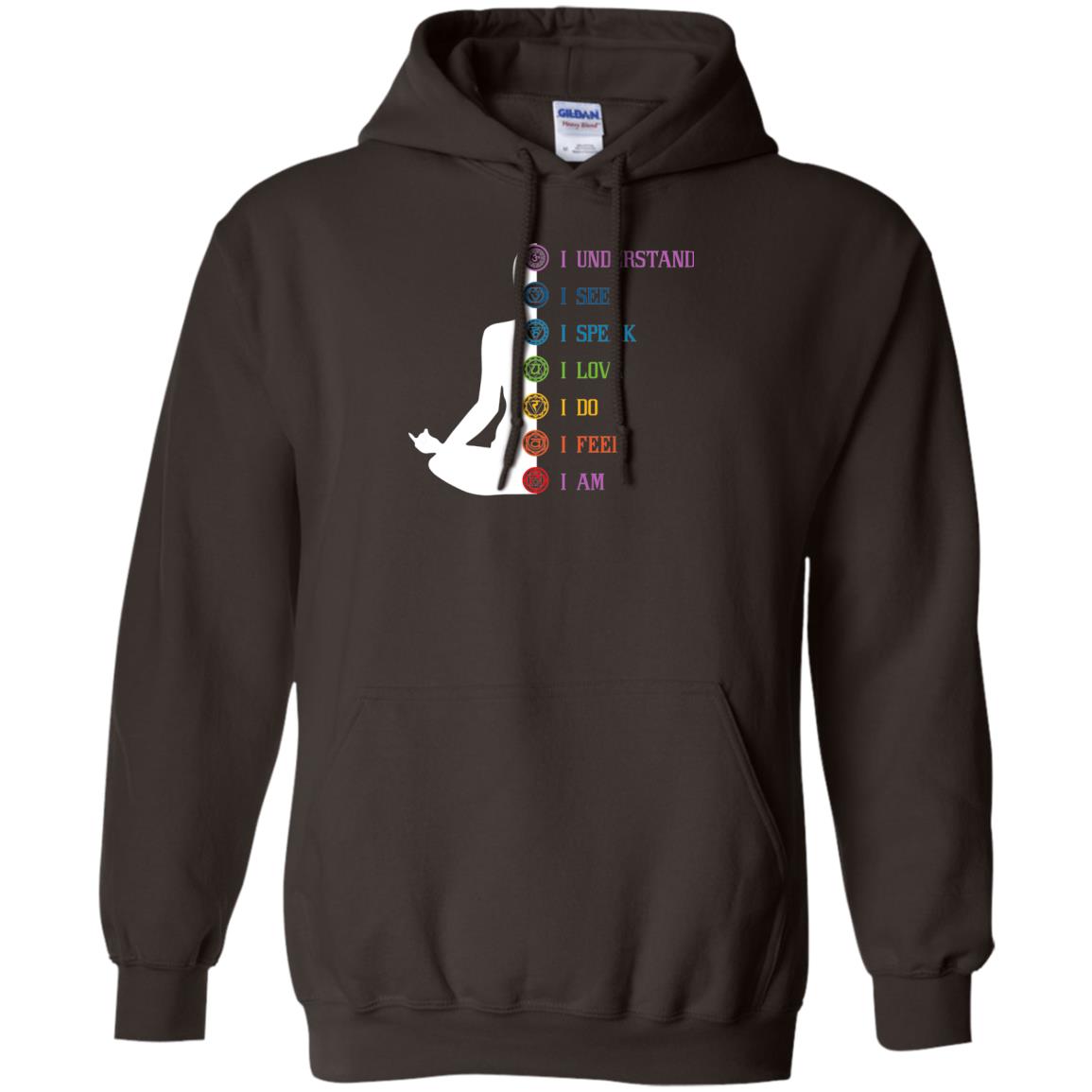 Chakra Meditation Yoga T-shirt I Speak I Love I Do I Feel I Am Dark Chocolate