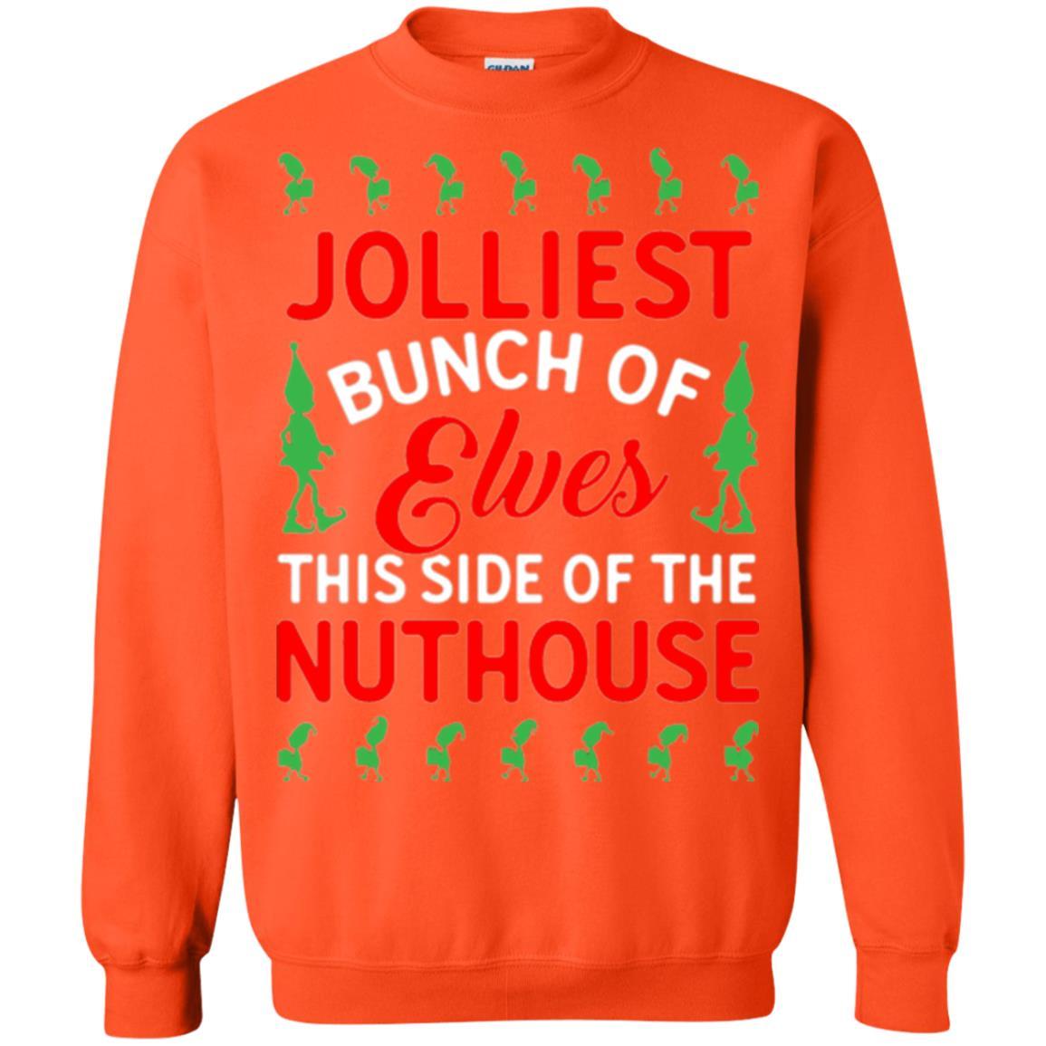 Christmas T-shirt Jolliest Bunch Of Elves This Side Of The Nuthouse Orange