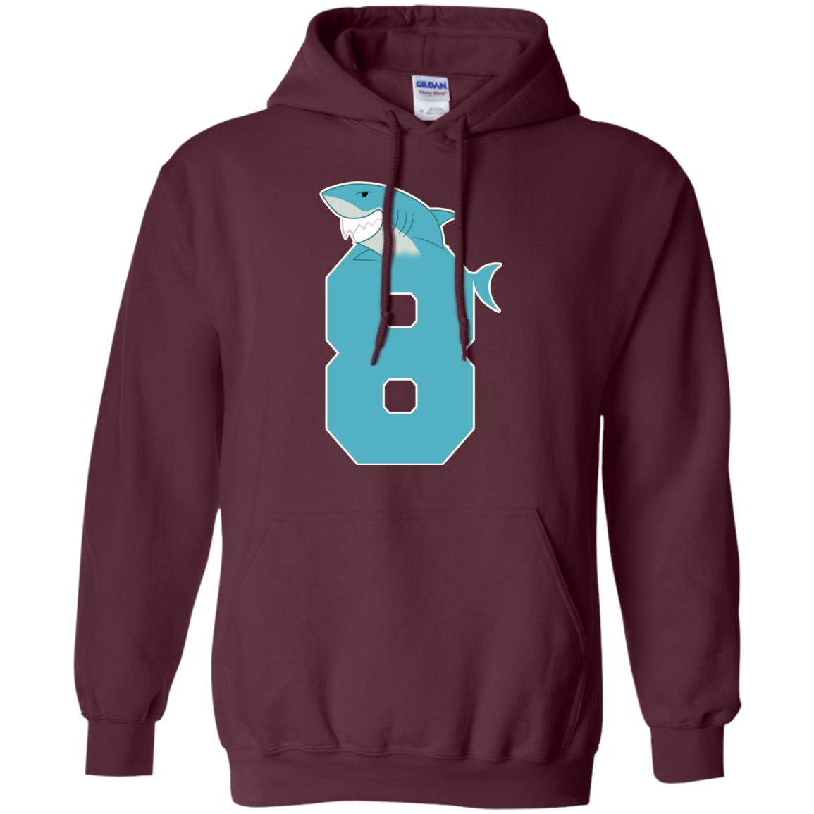 8th Birthday Shark Party Shirt Maroon