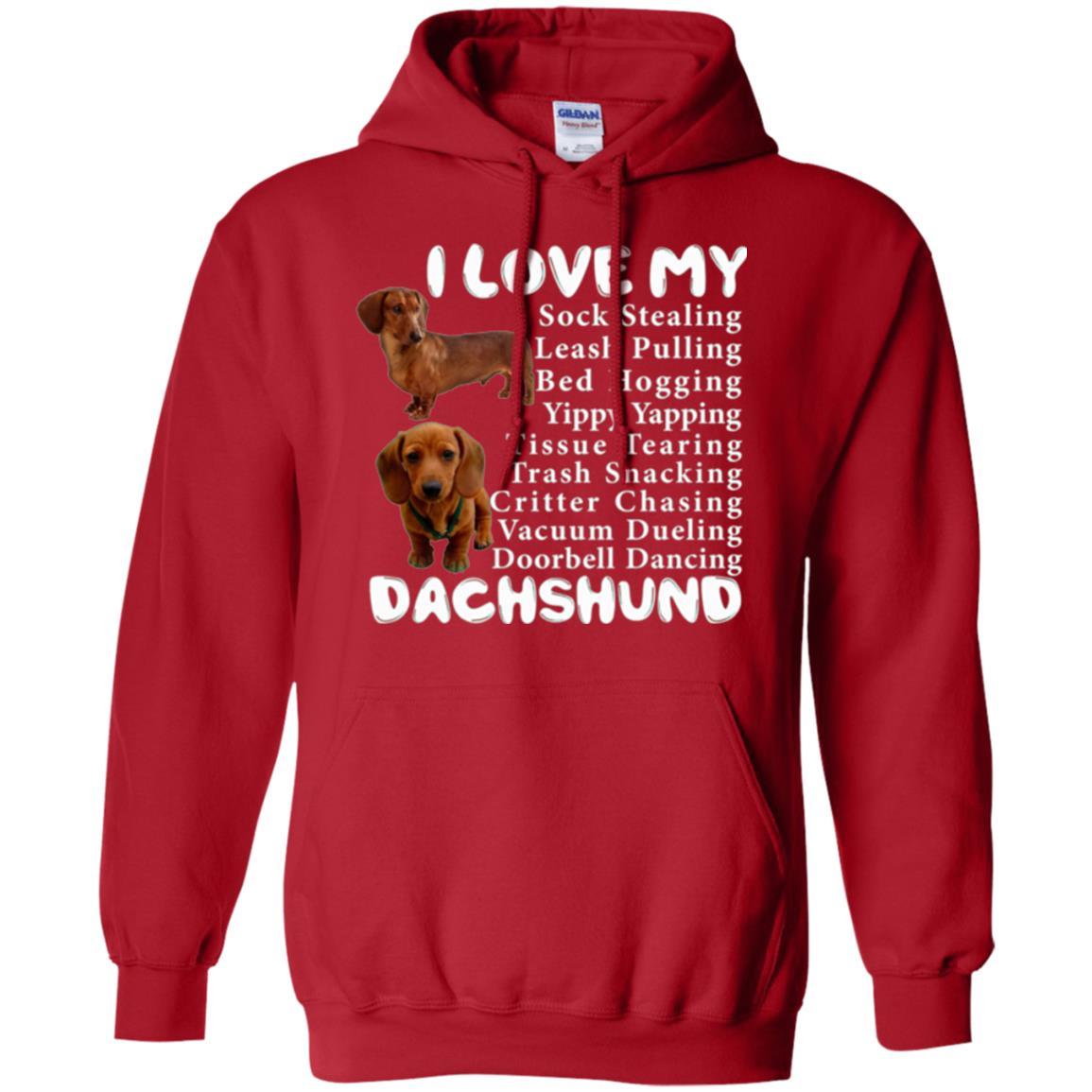 Dachshund T-shirt Sock Stealing Bed Hogging Red