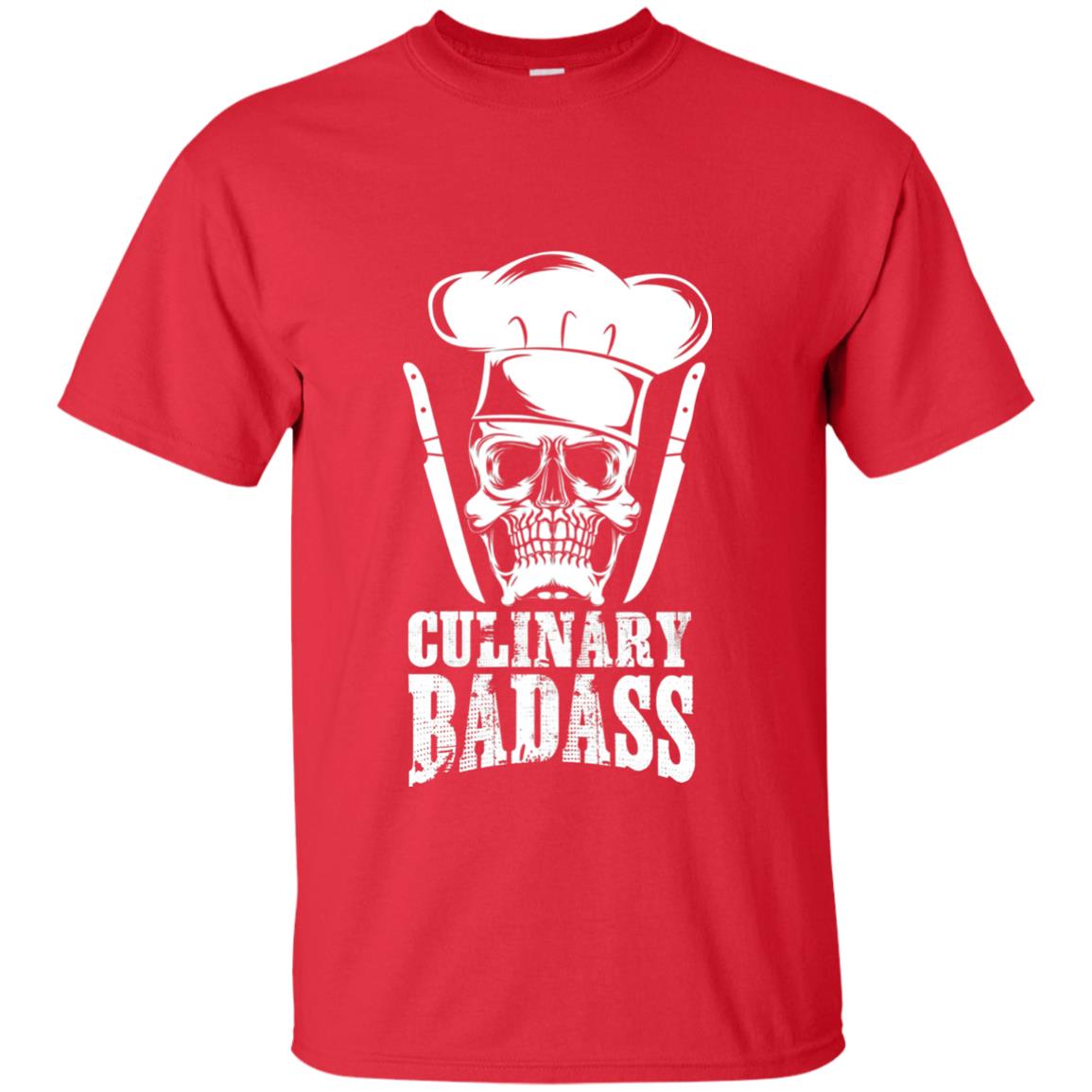Culinary Badass Funny Chef Skull Knifes Cooking Tshirt Red