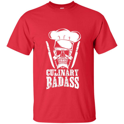 Culinary Badass Funny Chef Skull Knifes Cooking Tshirt Red