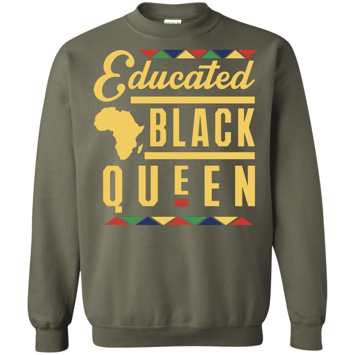 African American T-shirt Educated Black Queen Military Green