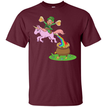 Leprechaun Riding A Unicorn Funny St Patricks Day T-shirt Maroon