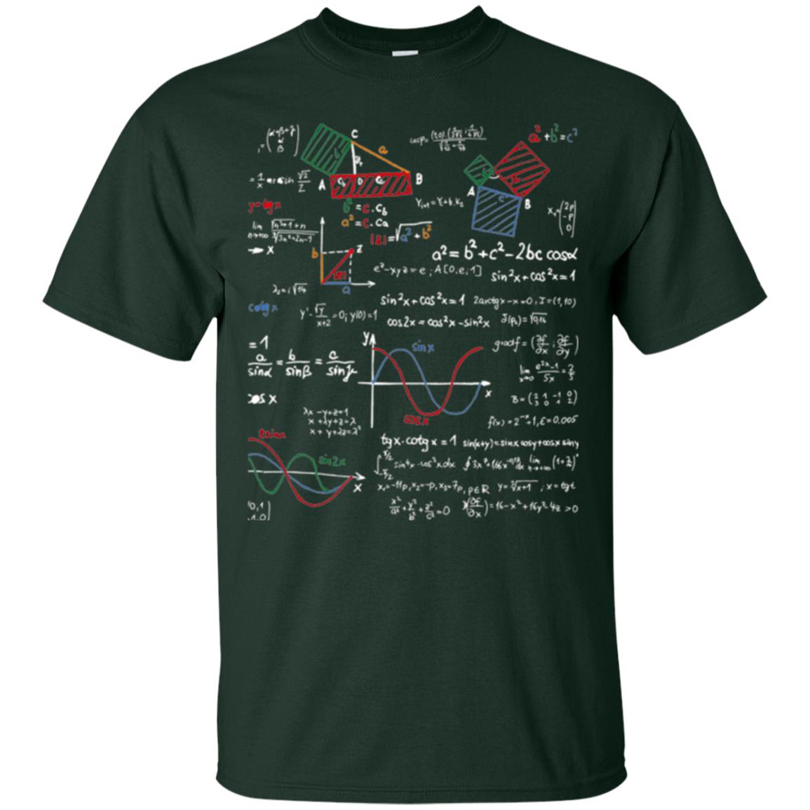Math Lover T-shirt Formulas Cheat Sheet Forest Green