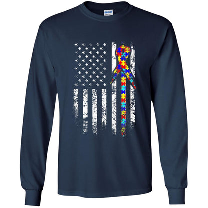 American Flag Distressed Autism Awareness T-shirt Navy