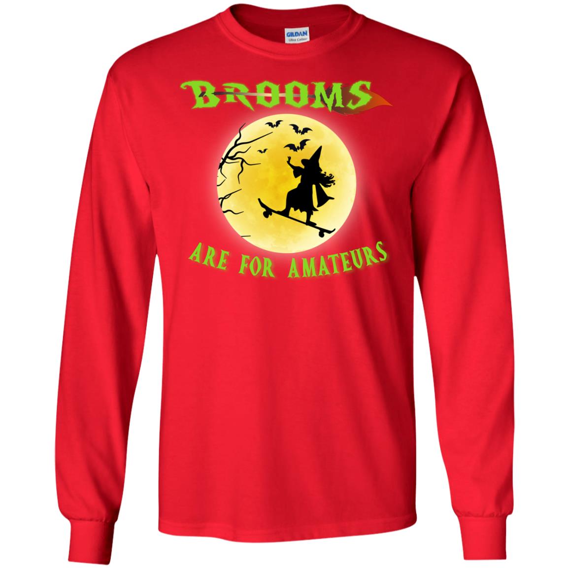 Brooms Are For Amateurs Witches Ride Skateboard Funny Halloween Shirt Red