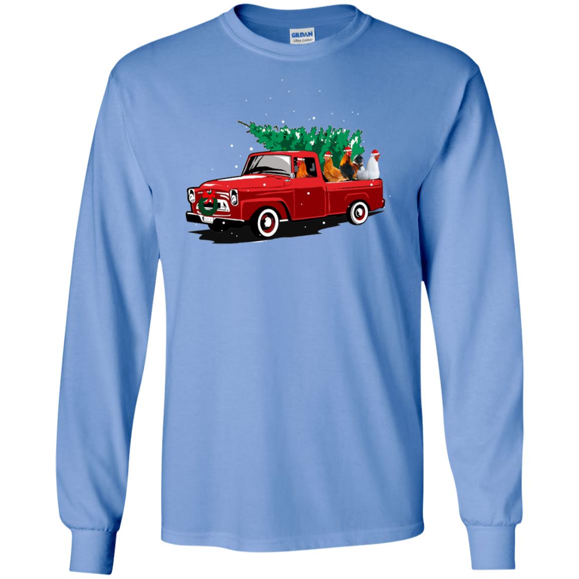Chickens On Car Merry Christmas Gift Shirt For Mens Womens Carolina Blue