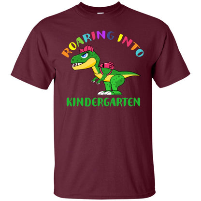 Roaring Into Kindergarten Happy First Day Of School Shirt Maroon