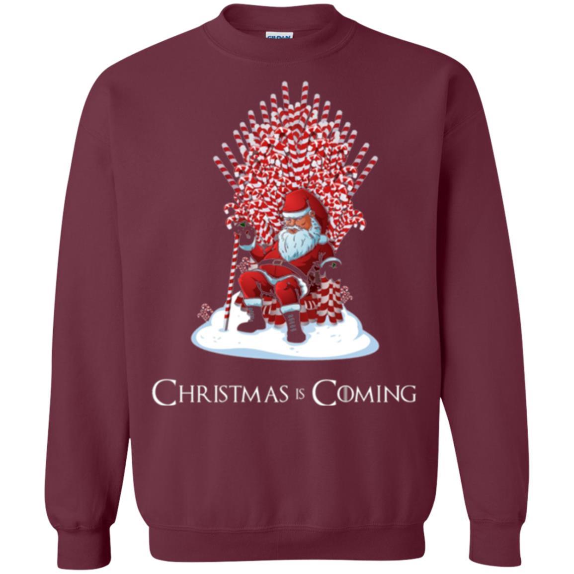 Funny Christmas T-shirt Santa Candy Cane Throne Maroon