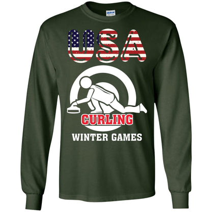 Usa Curling Winter Games Curling Lover T-shirt Forest Green