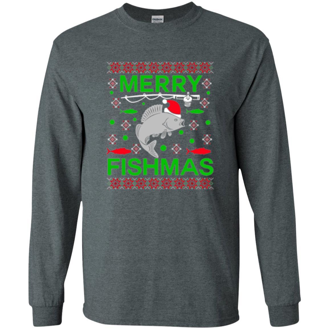 Christmas T-shirt Merry Fishmas Merry Christmas Fisherman Dark Heather