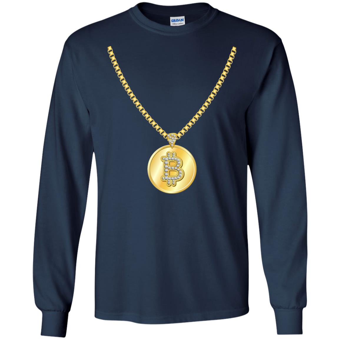 Funny Bitcoin T-shirt Gold Chain Cryptocurrency Necklace Navy
