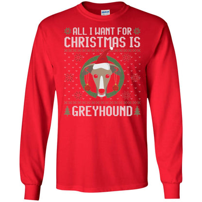 Chirstmas T-shirt All I Want For Christmas Is Greyhound Red