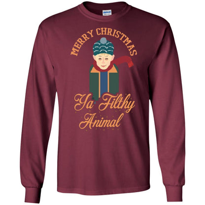 Christmas T-shirt Merry Christmas Ya Filthy Animal Maroon