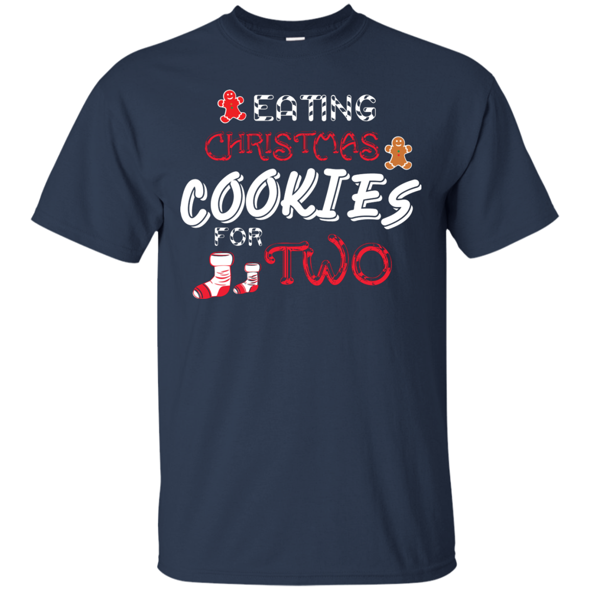 Christmas T-shirt Eating Christmas Cookies For Two Navy