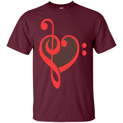 Heart Bass Clef Heart Music Lovers Shirt Maroon
