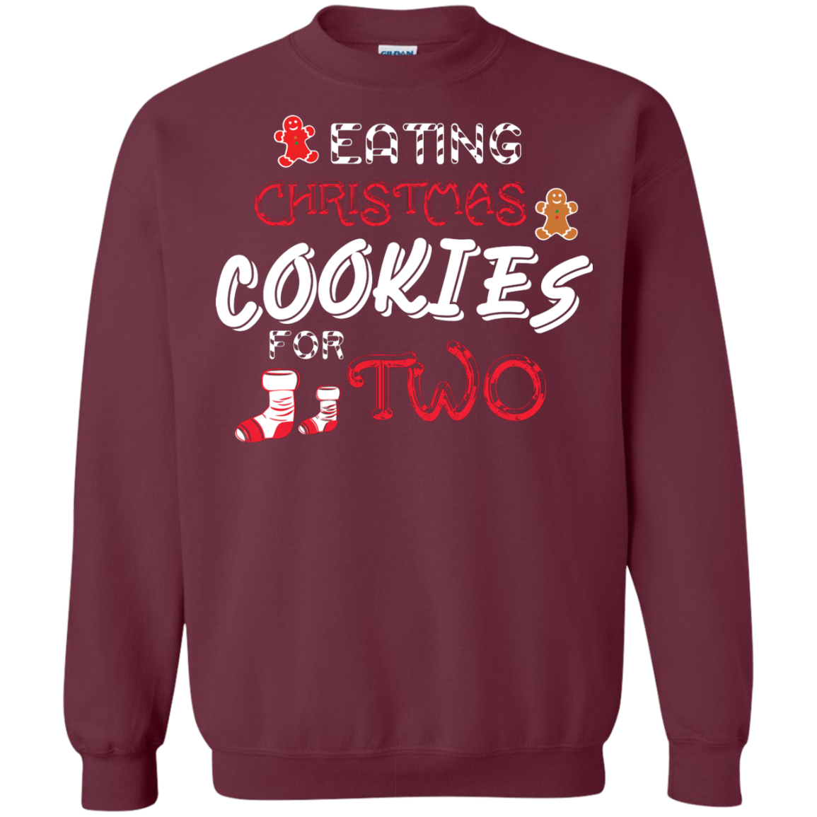Christmas T-shirt Eating Christmas Cookies For Two Maroon
