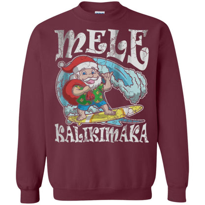 Christmas T-shirt Mele Kalikimaka Santa Hawaii Maroon