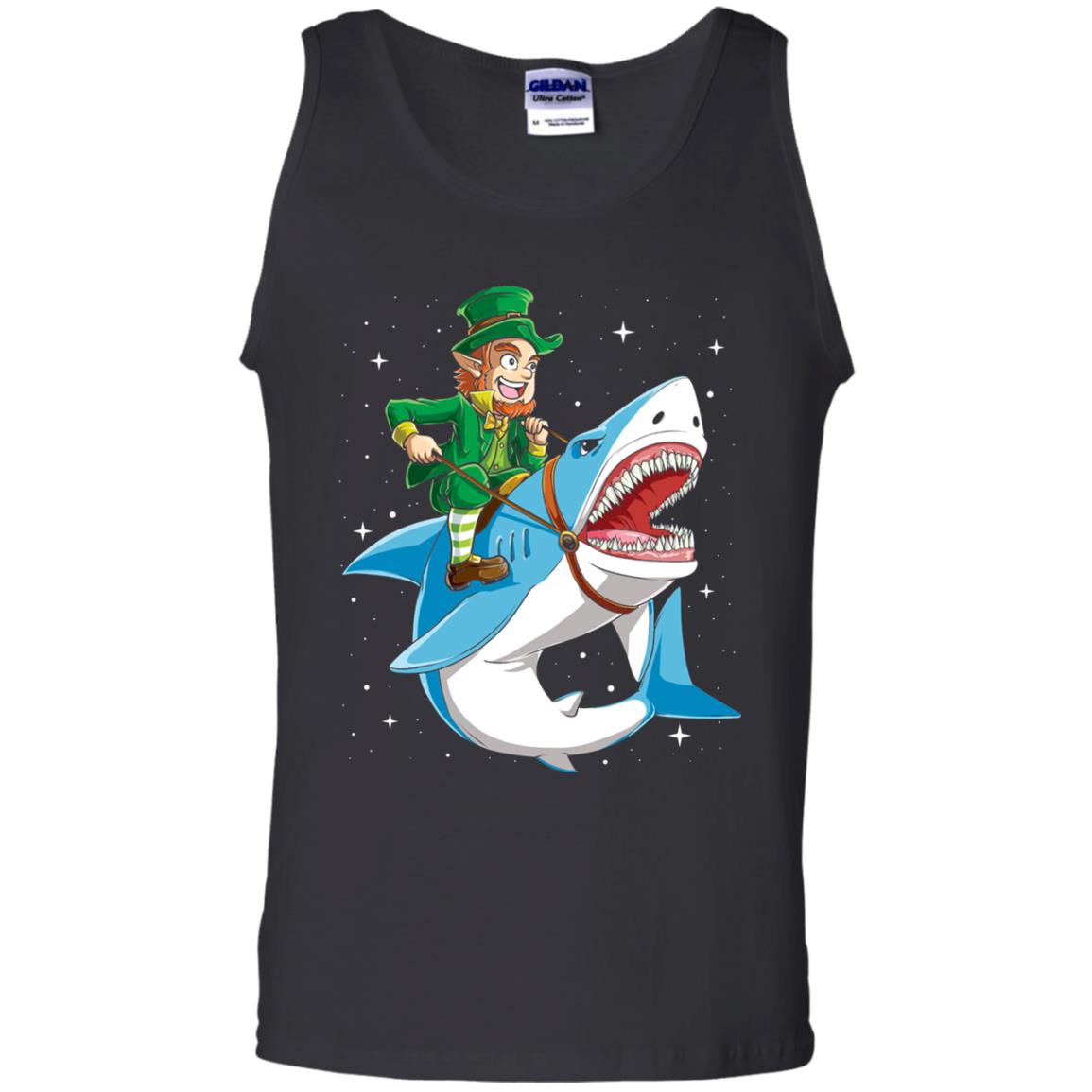 Leprechaun Riding Shark St Patricks Day T-shirt Black