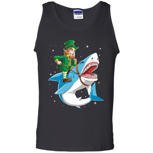 Leprechaun Riding Shark St Patricks Day T-shirt Black