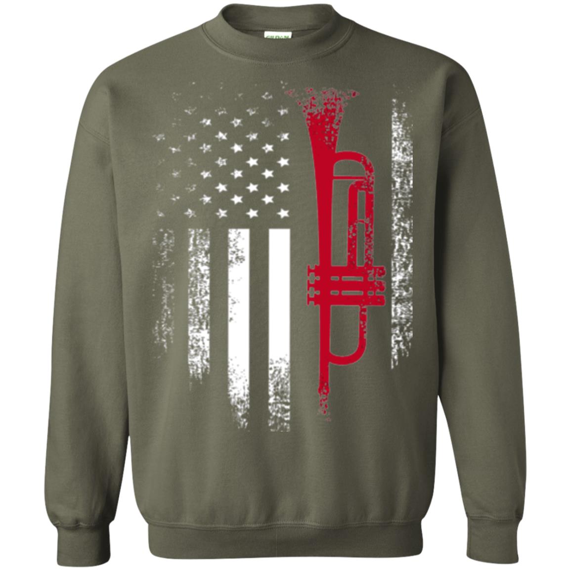 Trumpet Lovers T-shirt American Flag Military Green