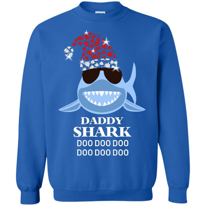 Daddy Shark With Santa Claus Hat Merry X-mas Family Shark Gift Shirt Royal