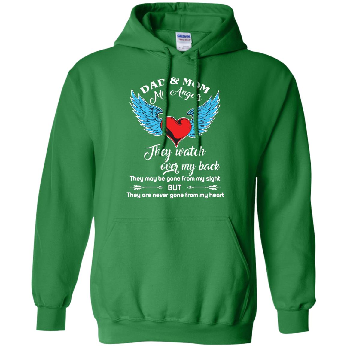 Dad And Mom My Angels They Watch Over My Back Family T-shirt Irish Green