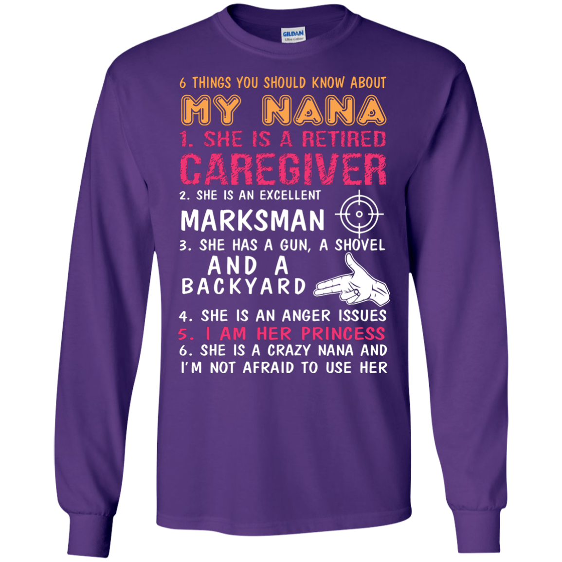 Family T-Shirt 6 Things You Should Know About My Nana Purple