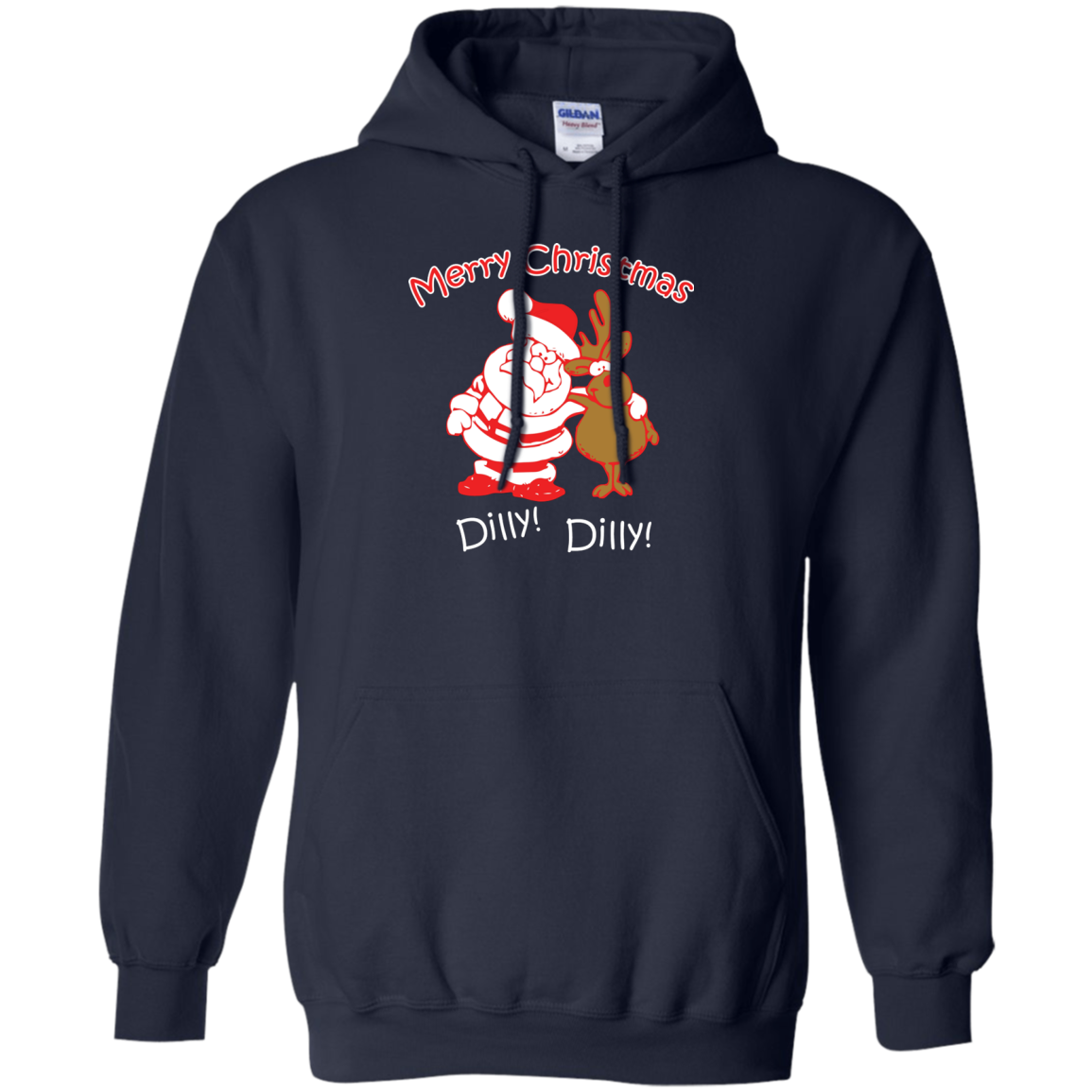 Christmas T-Shirt Merry Christmas Santa And Reindeer Dilly! Dilly! Navy
