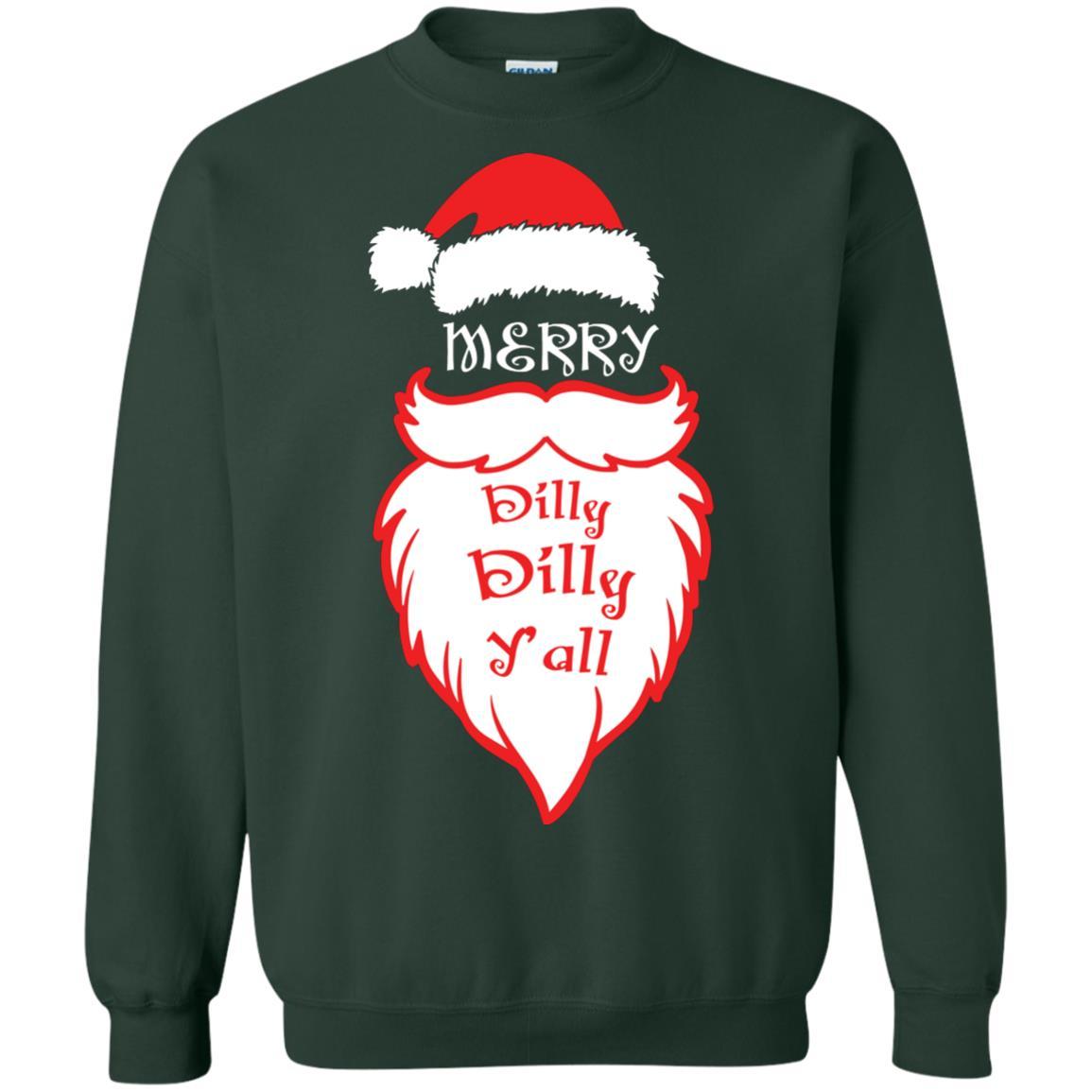 Christmas T-shirt Merry Dilly Dilly Y'all Forest Green