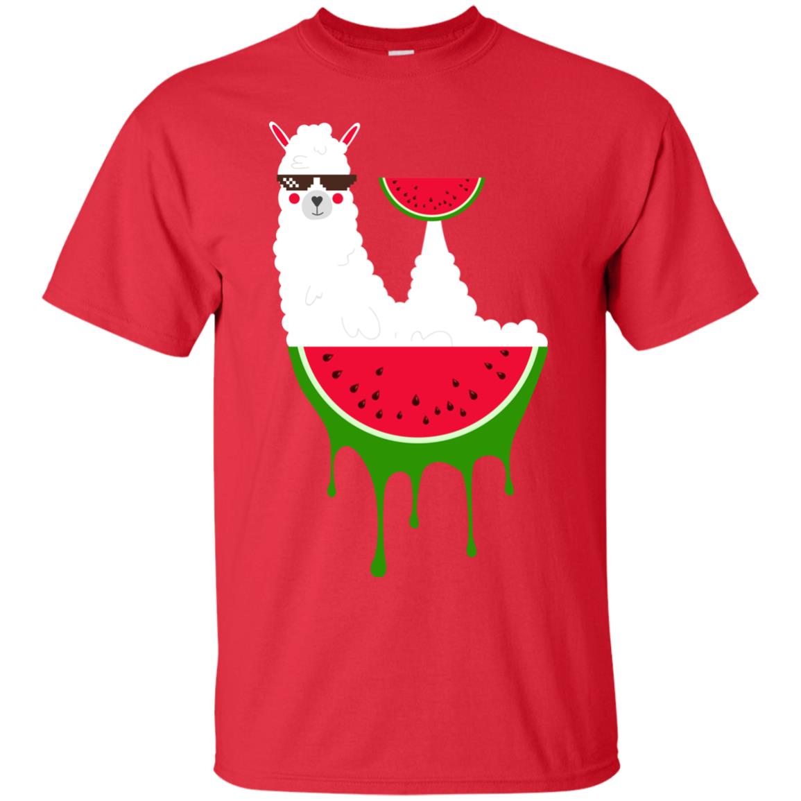 Watermelon Llama Funny Summer Melon Fruit Shirt Red