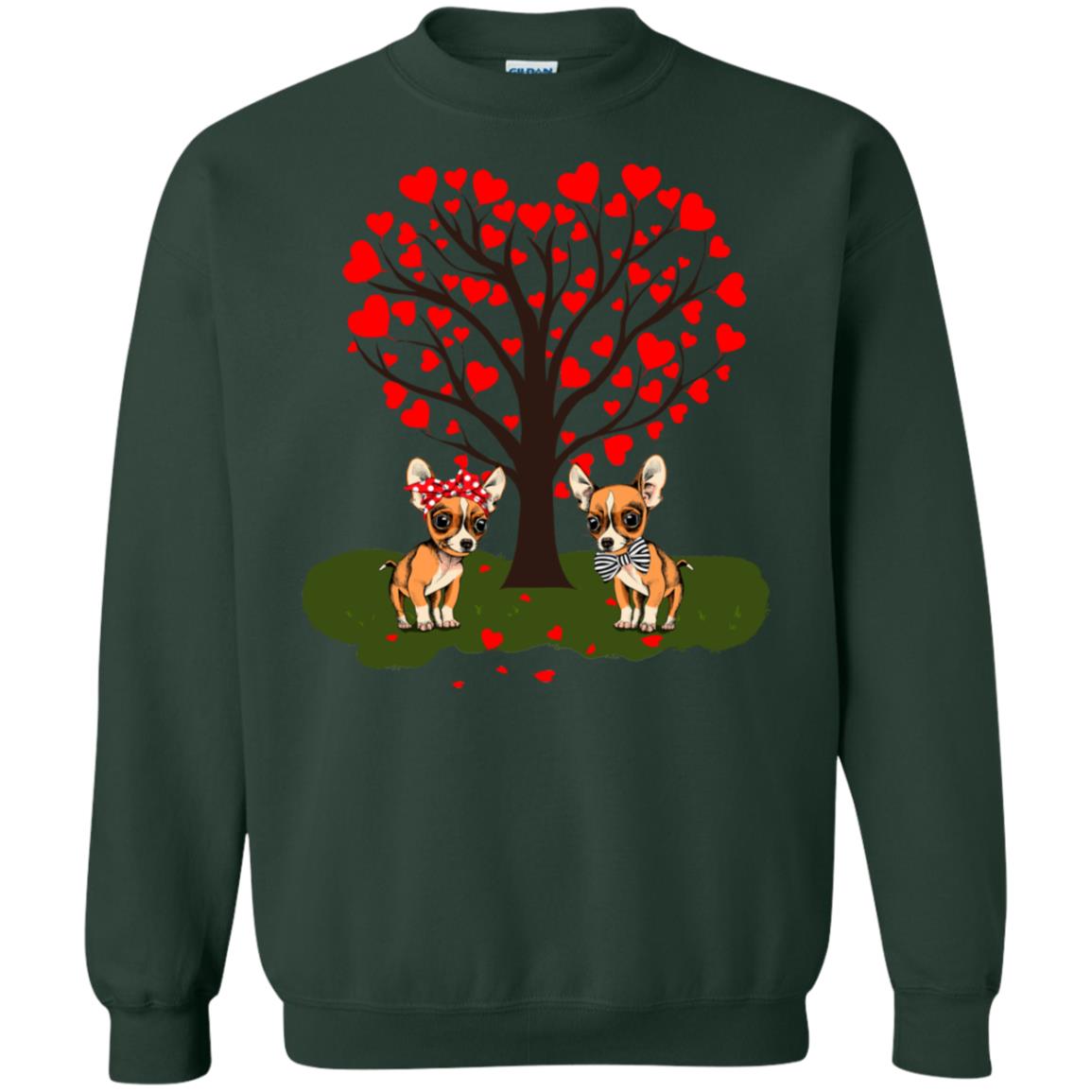 Valentine Chihuahua Couple Heart Tree Shirt Forest Green