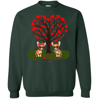 Valentine Chihuahua Couple Heart Tree Shirt Forest Green
