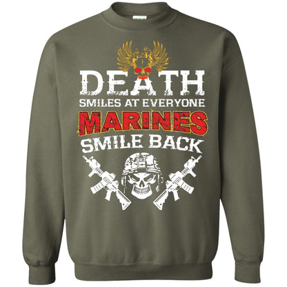 Death Smiles At Everyone Marines Smile Back Shirt Military Green