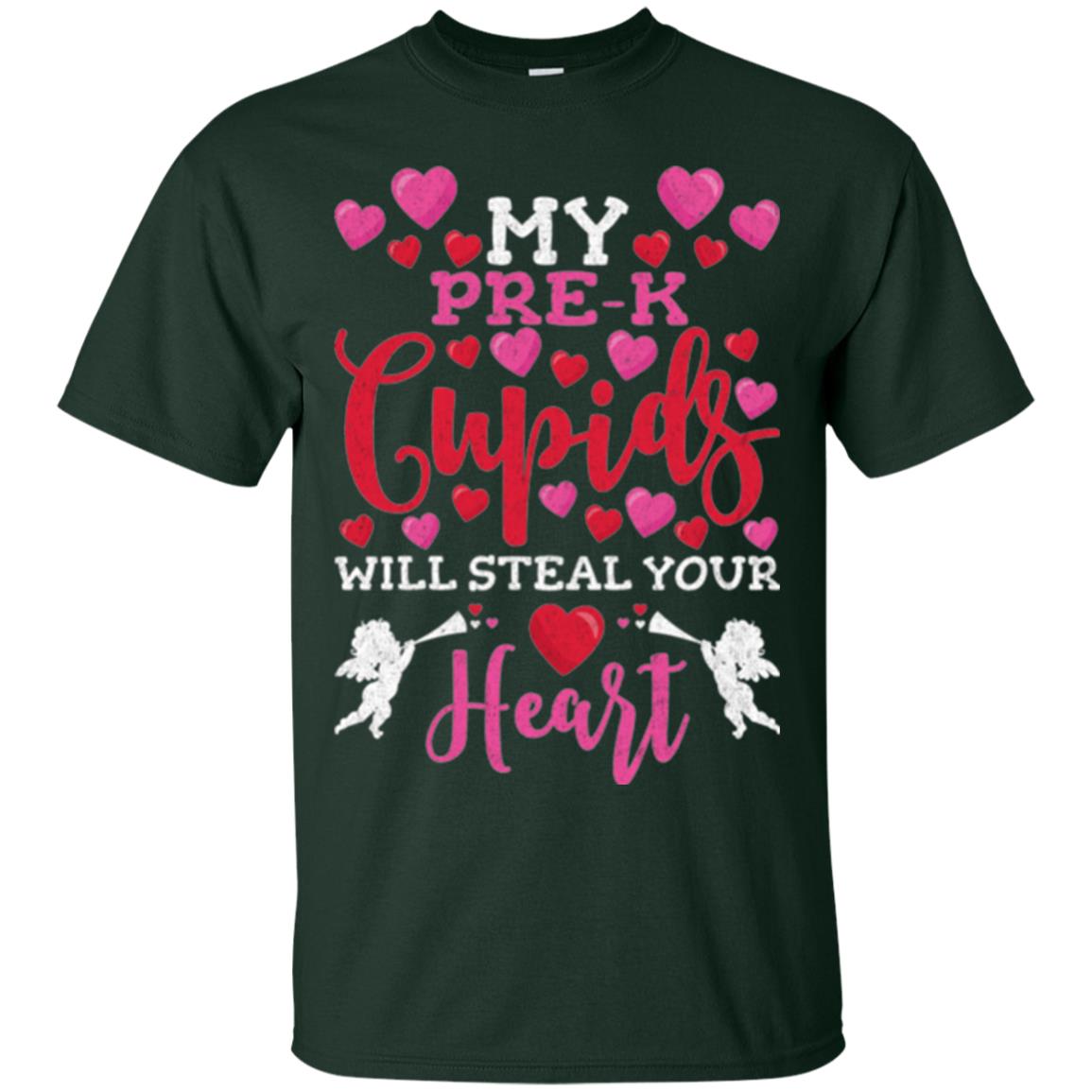 Teacher Valentines Day Shirt My Pre-k Cupids Will Steal Your Heart Forest Green