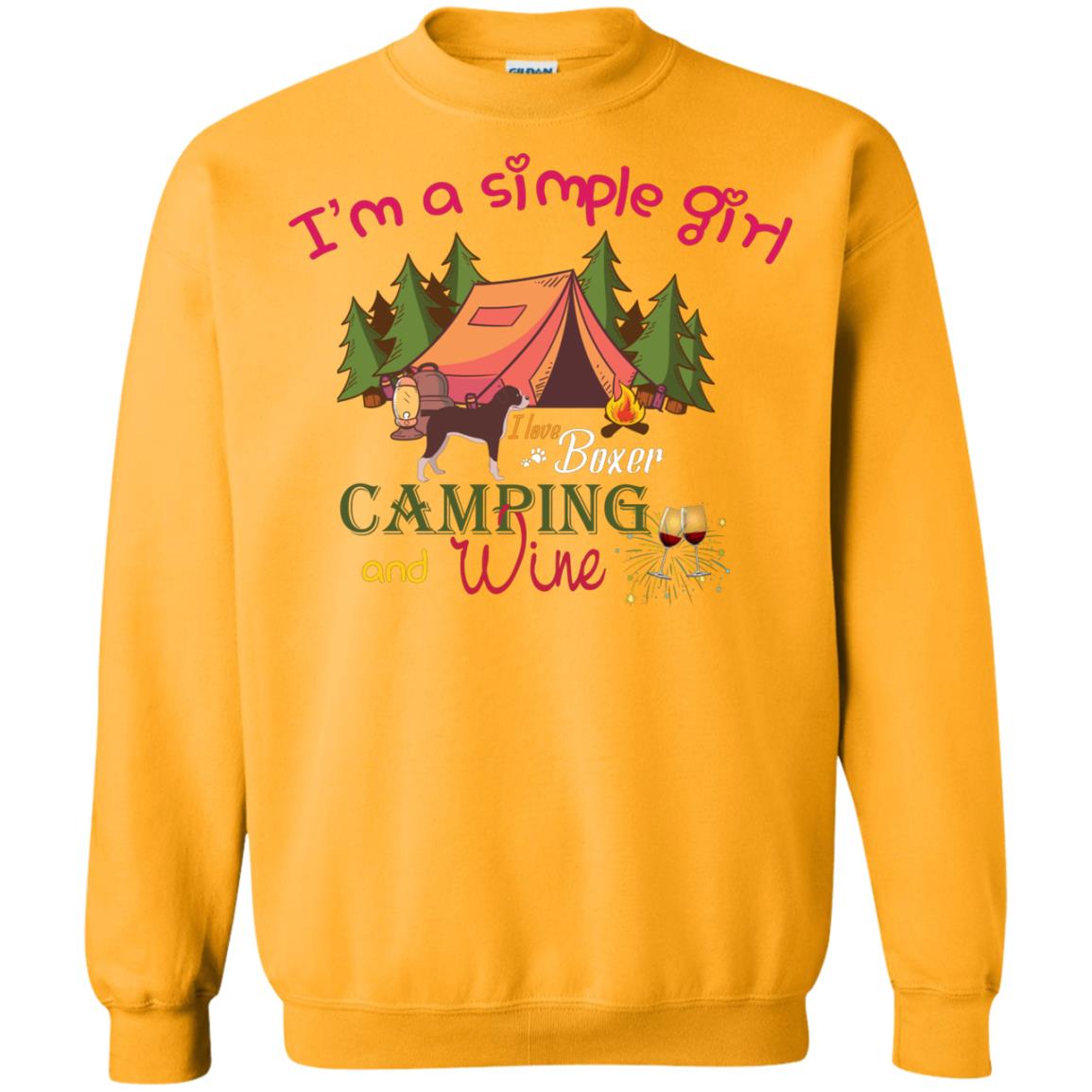 I’m A Simple Girl I Love Boxer Dog Camping And Wine Shirt Gold