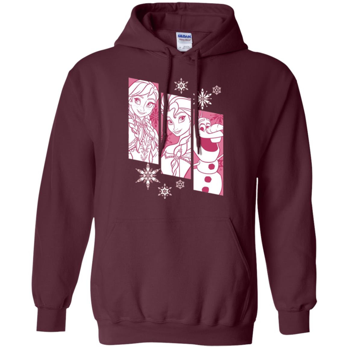 Frozen Anna Elsa Olaf Snowflake Panel Graphic T-shirt Maroon
